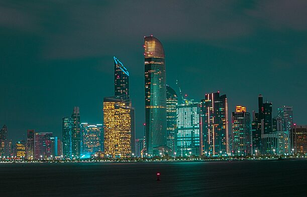 city skyline during night time