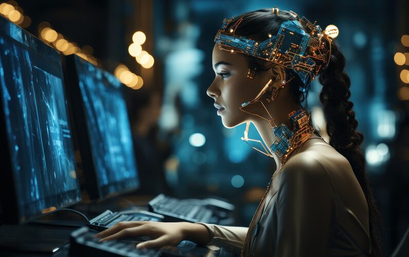 ai generated, woman, computer